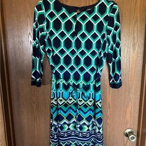 Liz Claiborne Green Sheath Dress with Cuffed 3/4 Sleeves